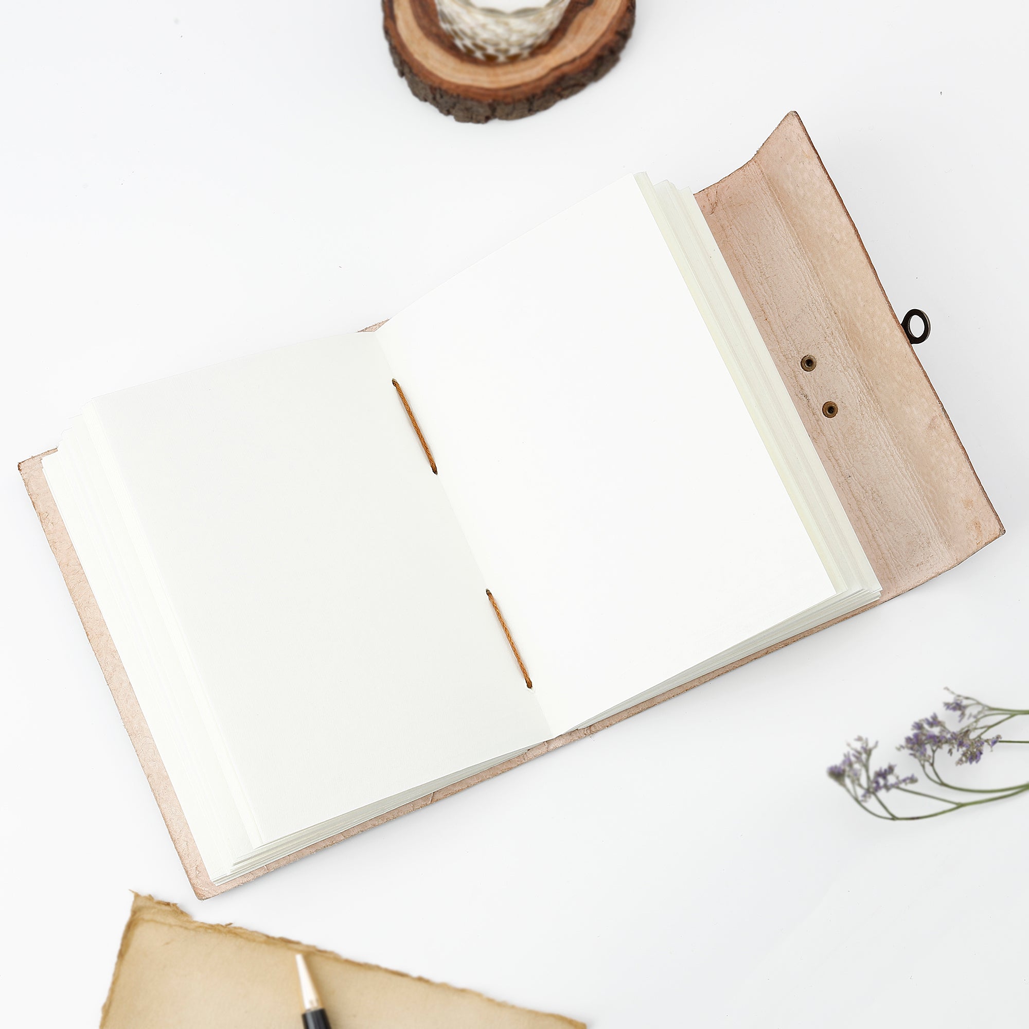 Vintage Leather Journal with Third Eye Crystal Stone and Triple Moon Design