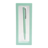 Mint green pen in a transparent box on a white background