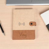 Personalized wireless charging notebook with leather strap