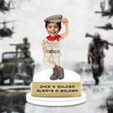 Soldier Caricature Tribute - Veterans showpiece featuring a smiling child in army uniform with 'Once a Soldier Always a Soldier' plaque. Ideal for patriotic home decor.