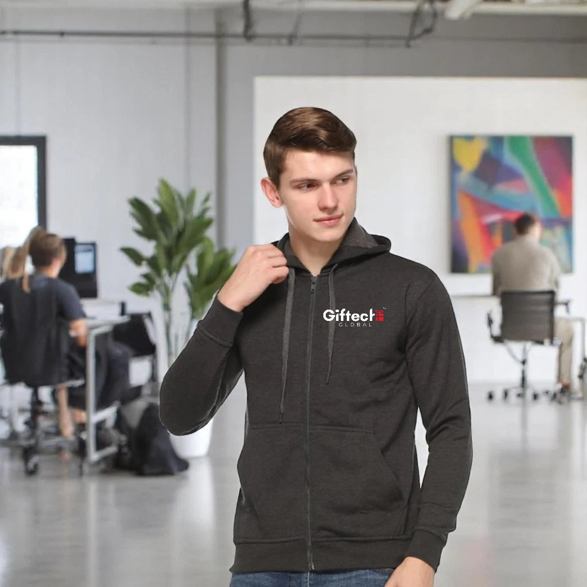 Pullover Hoodie with embroidered logo Charcoal Grey
