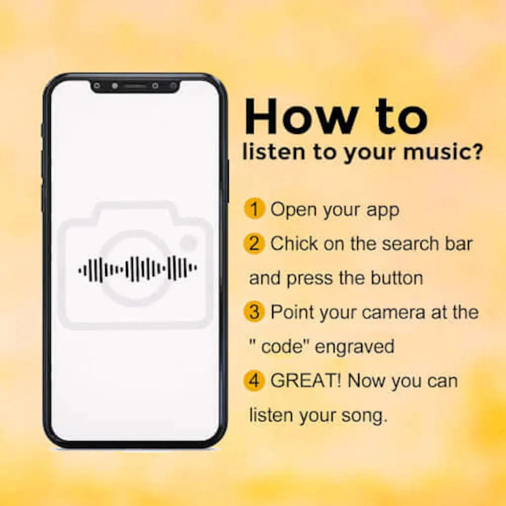 Instructions on how to scan the Spotify code on Personalised Car Keepsake 2x4 Inches MDF using a smartphone for music playback.