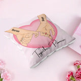 Personalized Promise Cushion with pinky promise design and names Karan and Ishmy, romantic custom throw pillow for home décor or gifting.