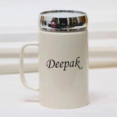 Personalized White Coffee Mug with Mirror Lid