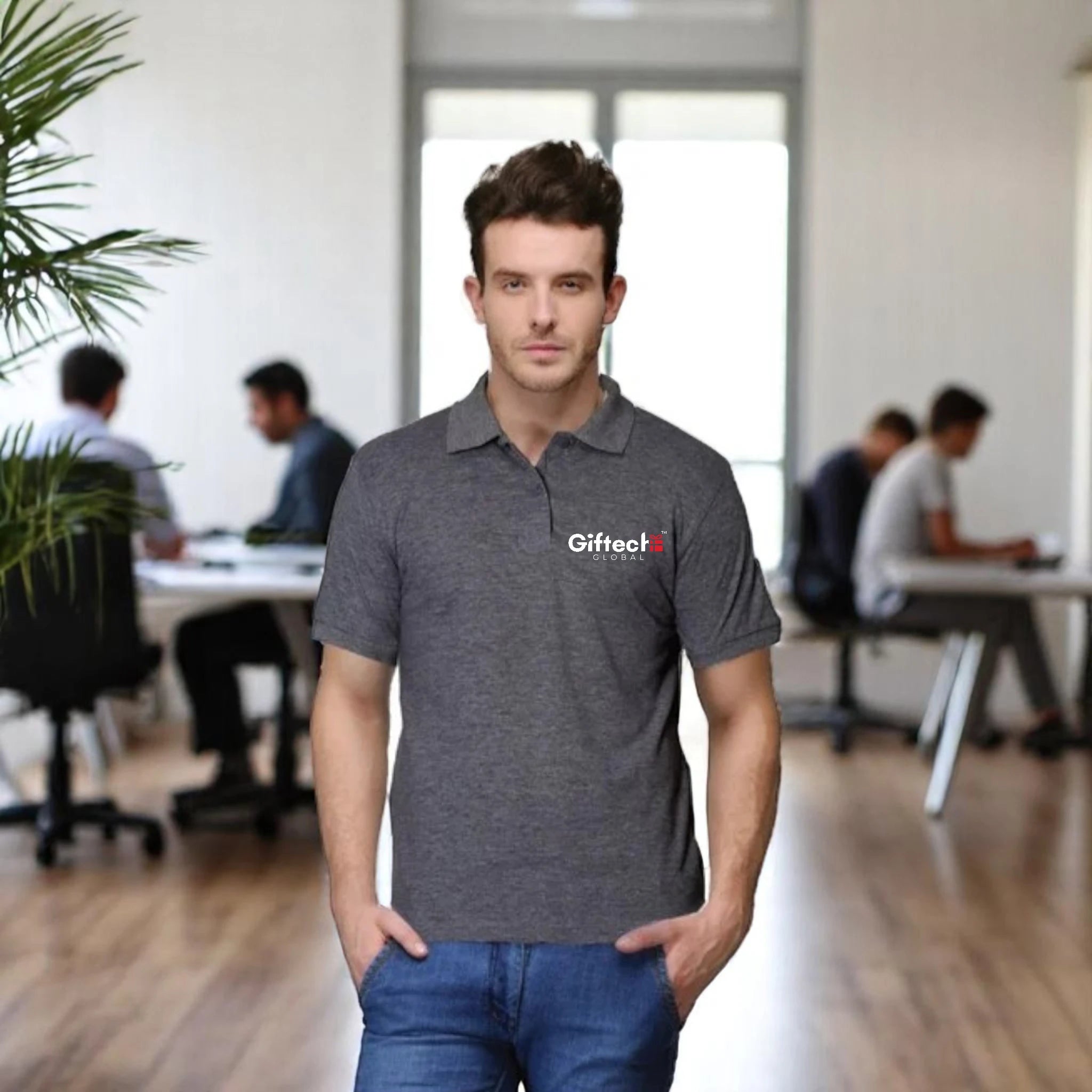 Bold Move Polo T-shirt with Embroidered Logo Charcoal Grey