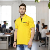Men's Tipped Elegance Polo T-shirt with Embroidered Logo Yellow with Blue