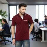 Men's Tipped Elegance Polo T-shirt with Embroidered Logo Maroon with White