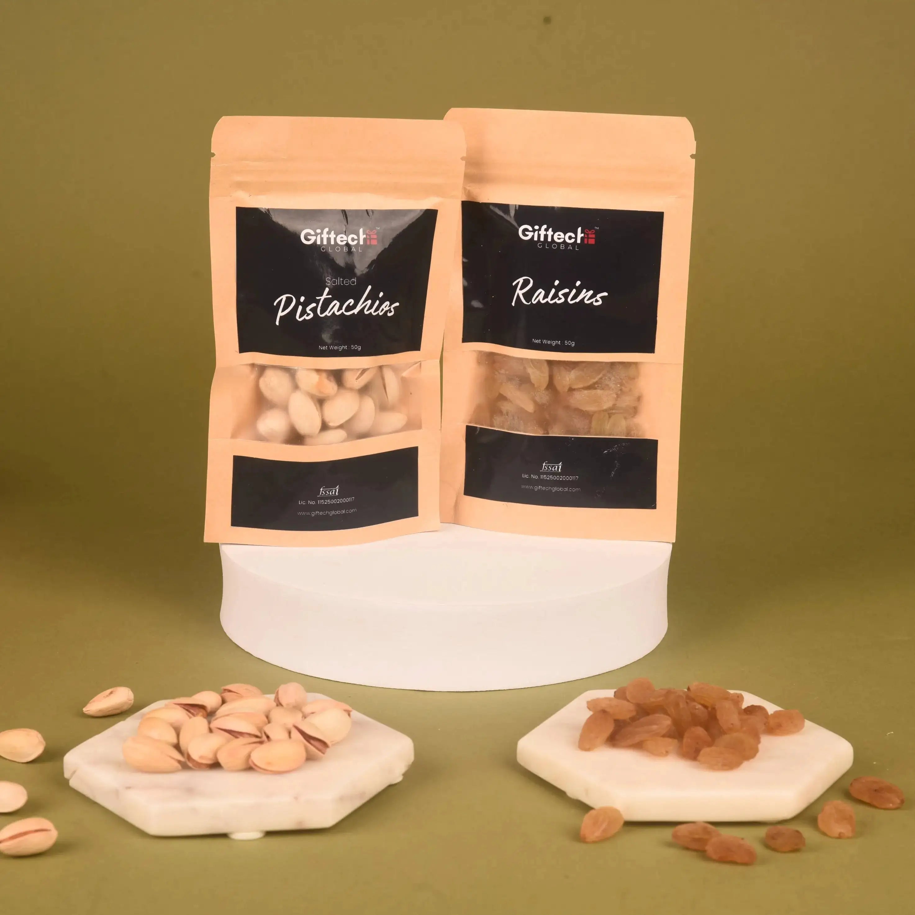 Pistachios and raisins from the Diwali Gift Hamper: Teas, Treats & Traditions, elegantly packed for gourmet festive gifting and celebrations.