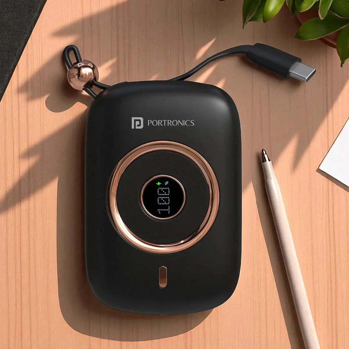 Black power bank with Portronics branding