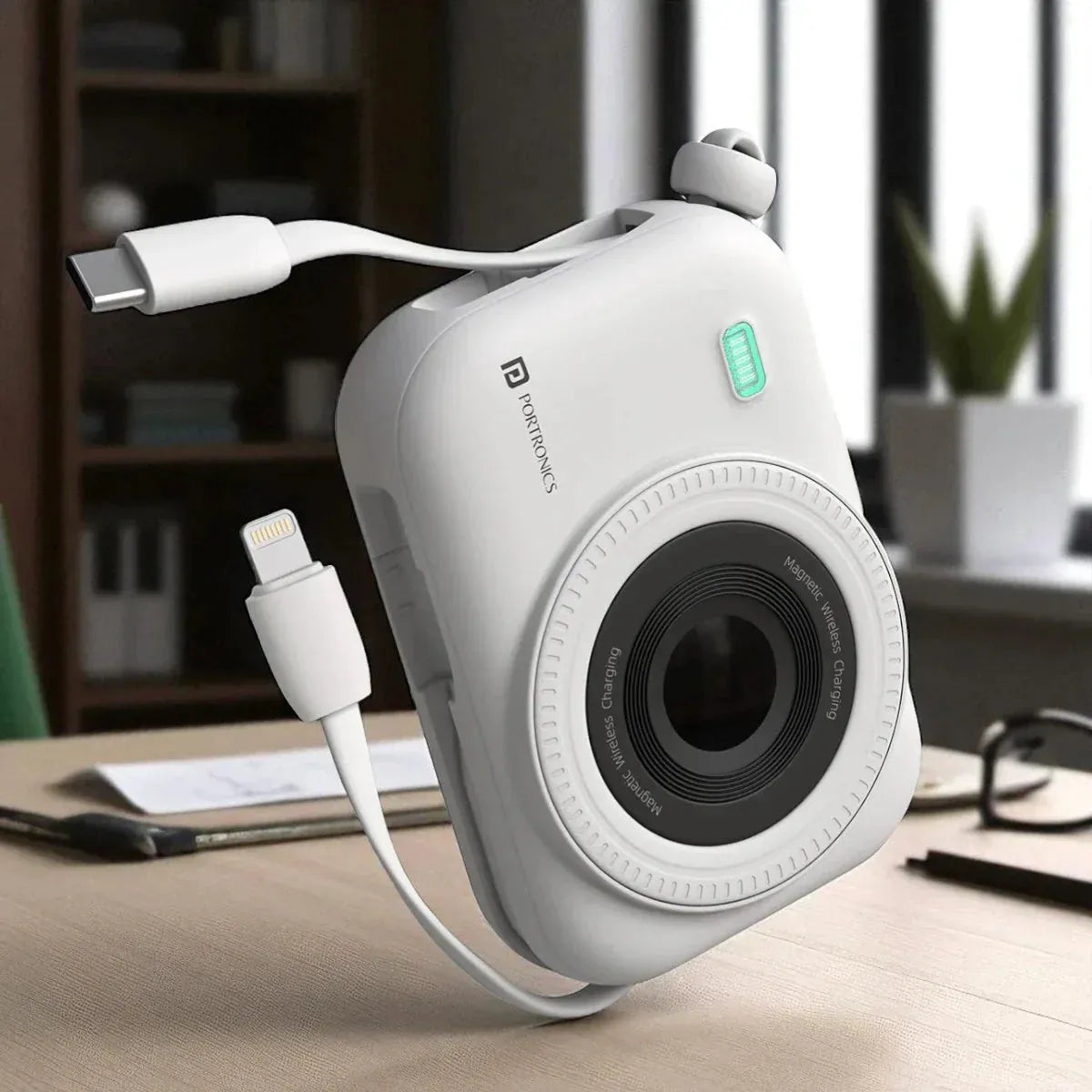 White camera with multiple cables