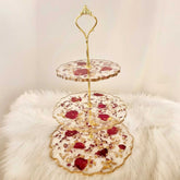Red Rose Petals 3 Tier Serving Stand