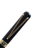 Black pen with gold accents on a white background