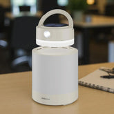 Solar-powered lantern on a table with a blurred background