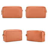Four orange toiletry bags with a visible brand logo on a white background