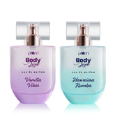 Beaches & Bakeries Perfume Duo featuring 50ml bottles of Vanilla Vibes and Hawaiian Rumba from the Hawaiian Rumba Essentials trio gift set.