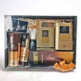 Yardley Gold Groom Kit Personalized Gift Set with shaving cream, deodorant, talc, and Hershey's chocolate in a premium hamper box.