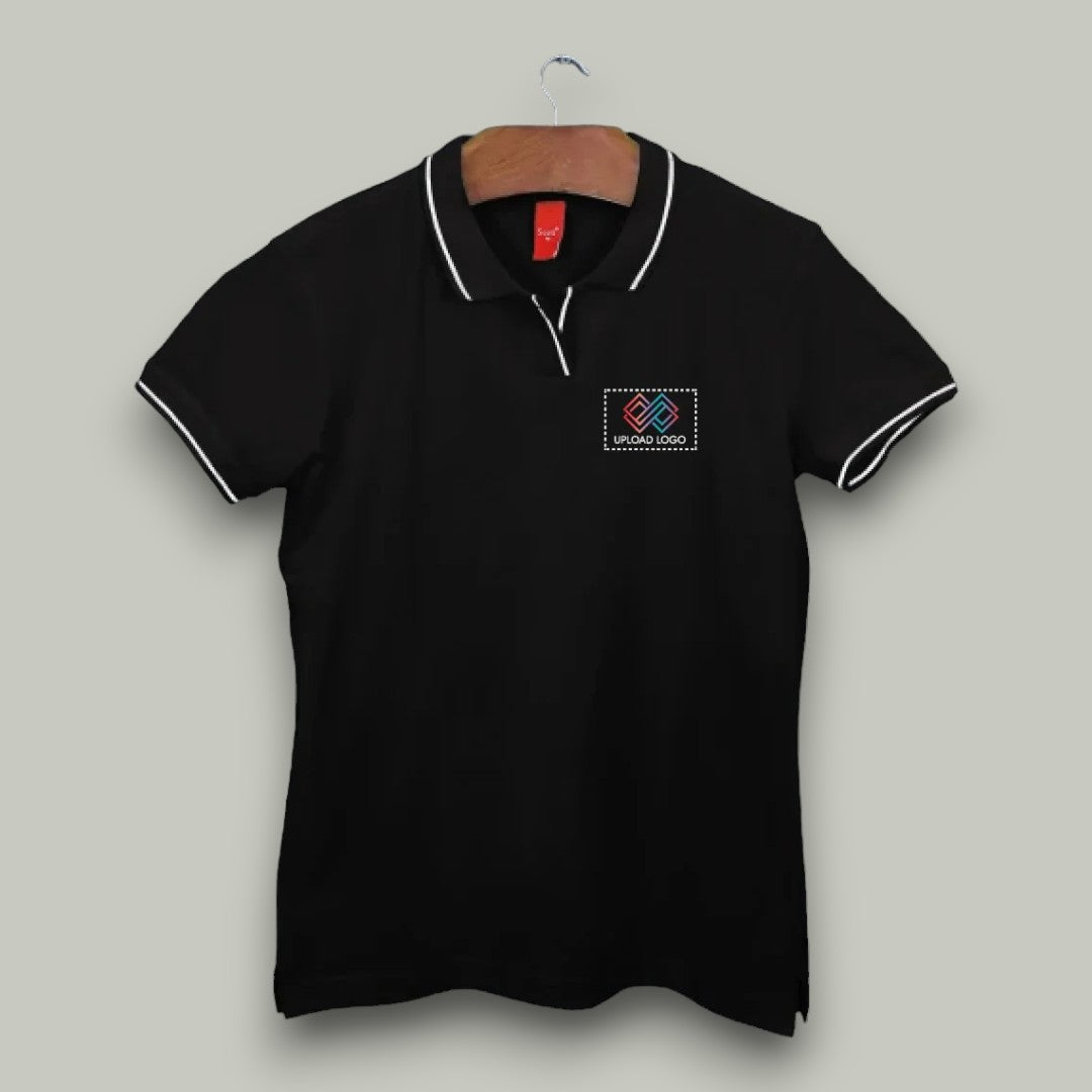 Women's Tipped Elegance Polo T-shirt with Embroidered Logo
