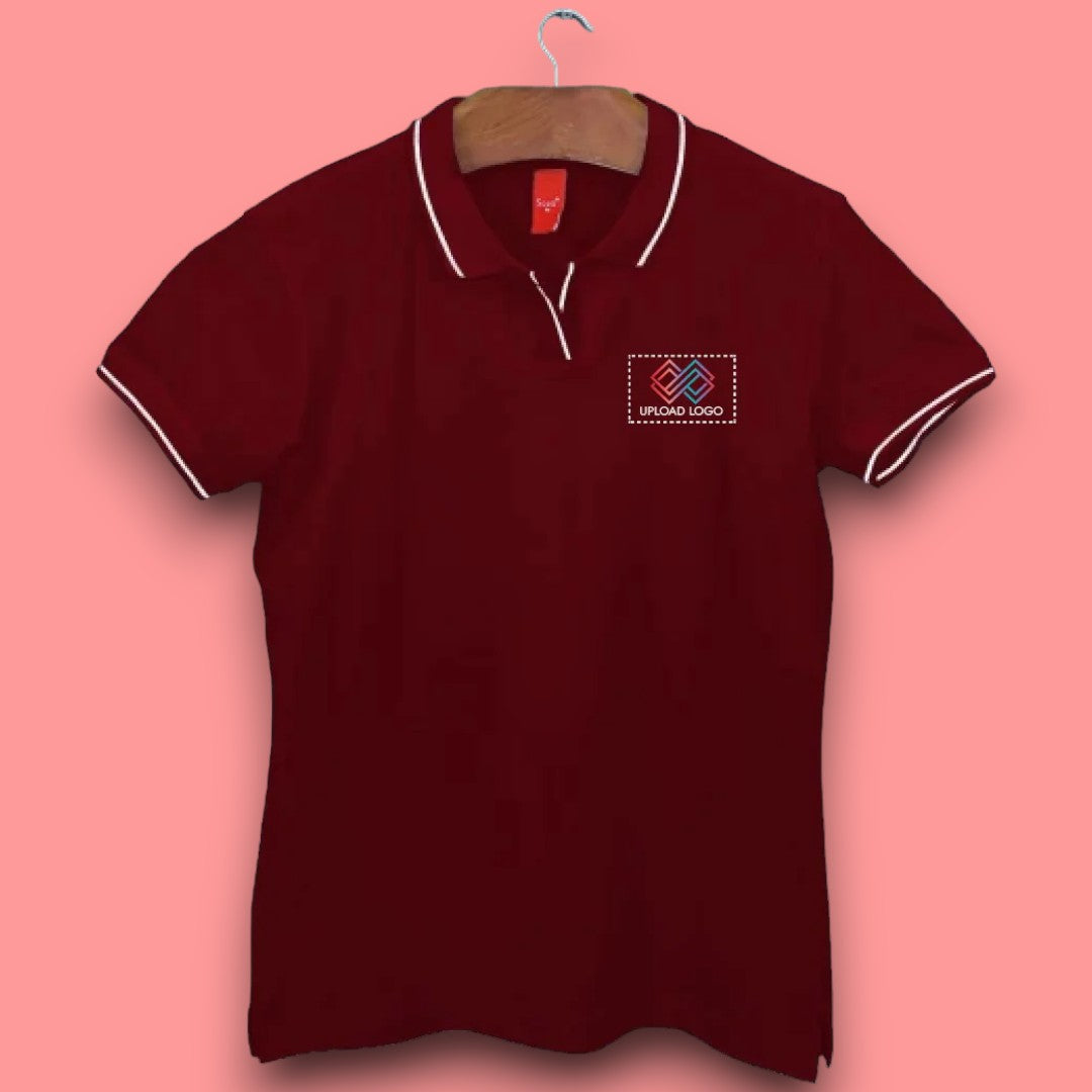 Women's Tipped Elegance Polo T-shirt with Embroidered Logo