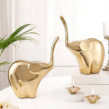 Elegant Elephant Figurine And Lotus Candle Set - Set Of 2 - Gold