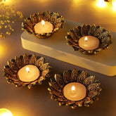 Lotus Metal T-Light Holders With T-Lights (Set of 4+4)