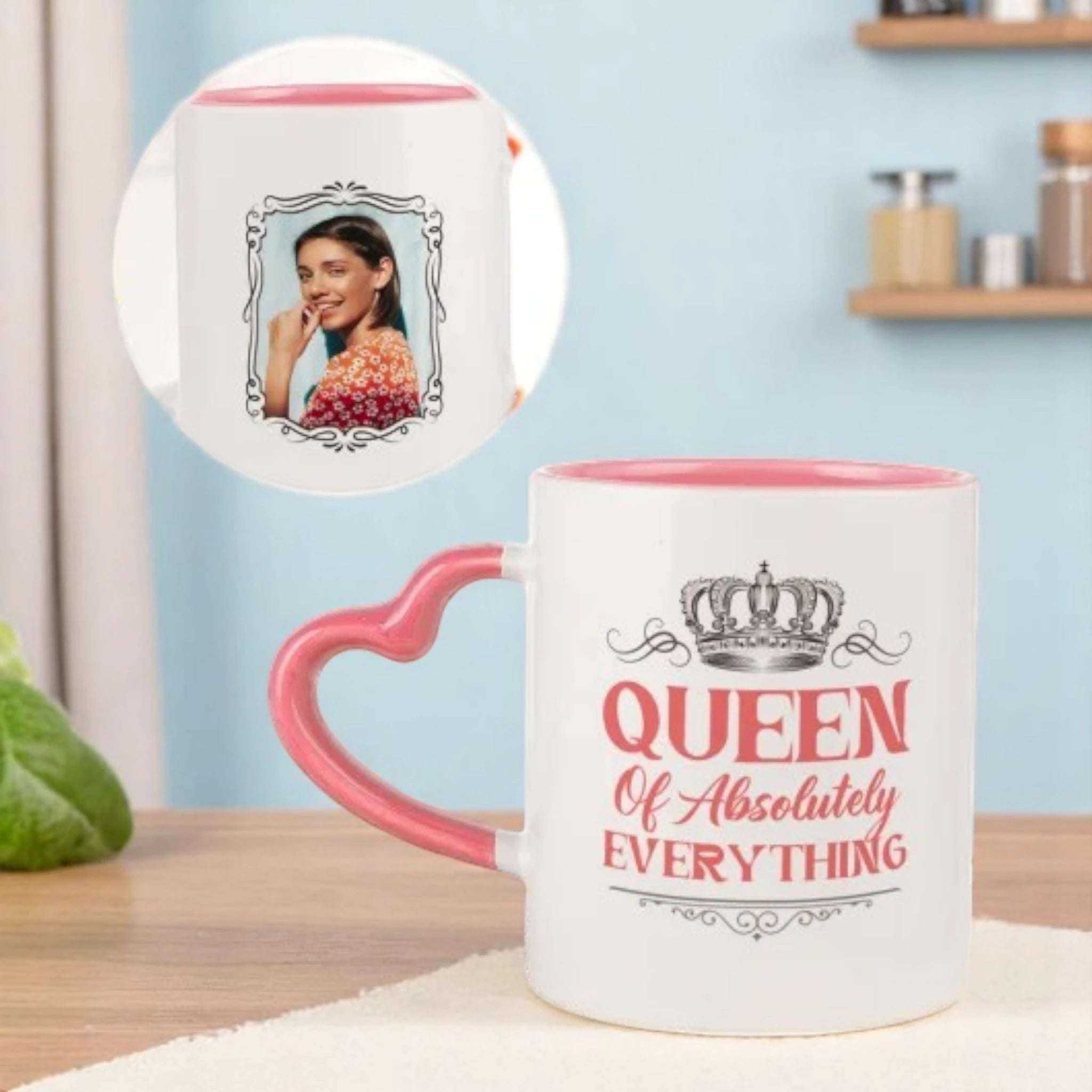 Queen Of Absolutely Everything Personalized Mug With Heart Handle
