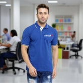 Men's Tipped Elegance Polo T-shirt with Embroidered Logo Royal Blue with White