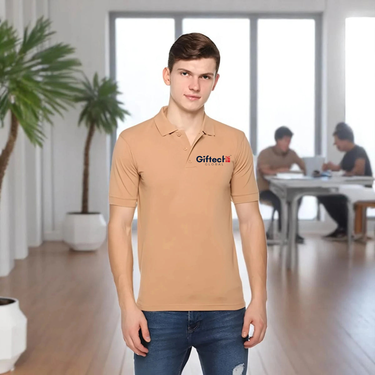 BlendSmart Fast Polo with Embroidered Logo Beige