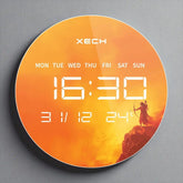 Circular digital clock with a warrior design on an orange gradient background, featuring the brand 'XECH'.