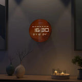 Mars-themed Solaris Digital Clock illuminated in a dim room, showcasing ambient lighting and modern celestial design for stylish interiors.