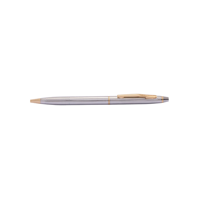 Silver pen with gold accents on a white background