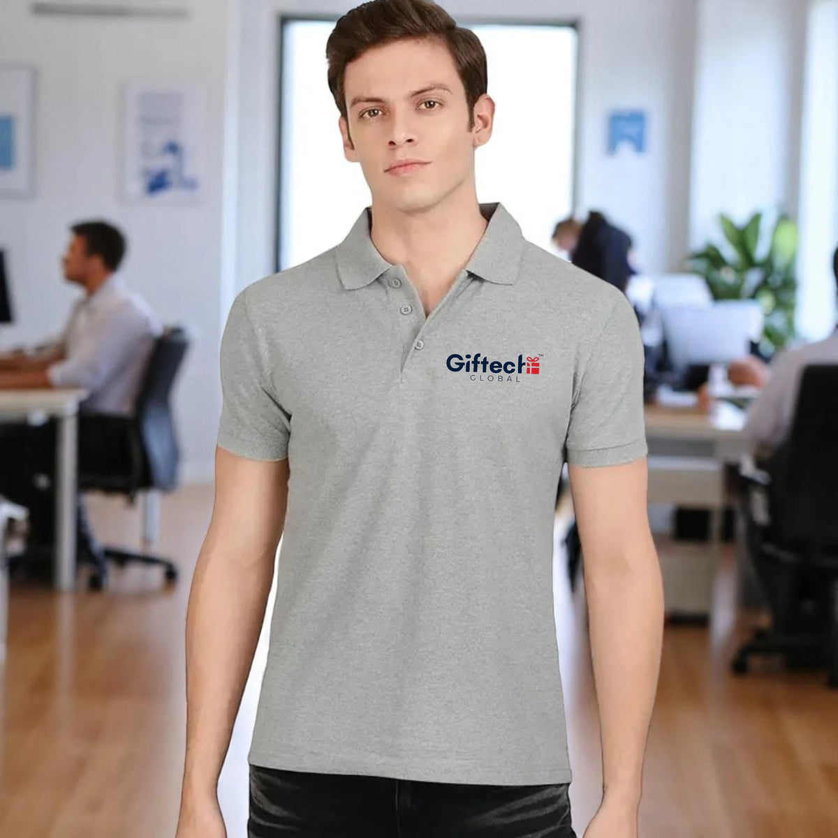 Cotton Classic Polo T-shirt with Embroidered Logo Grey Melange