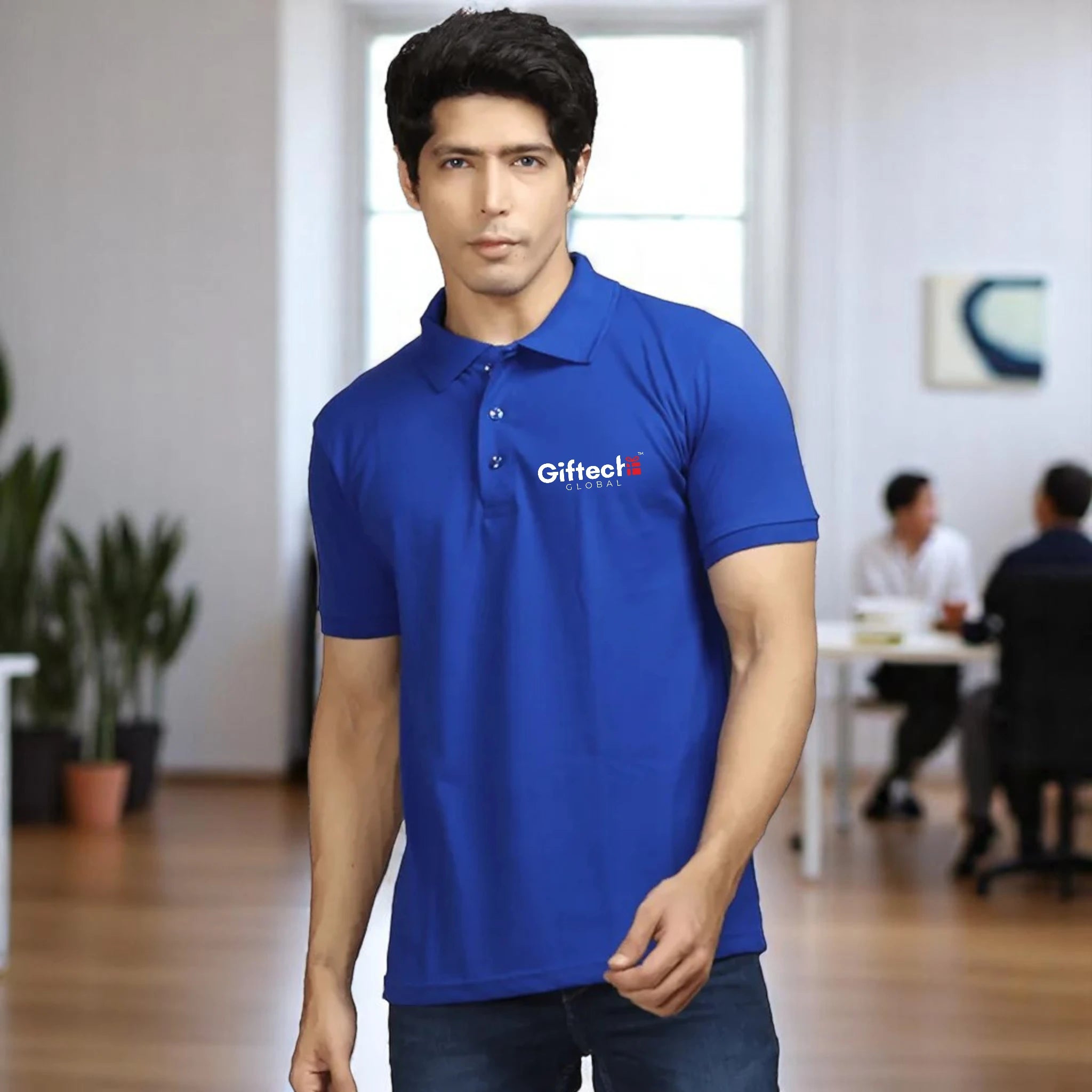 Cotton Classic Polo T-shirt with Embroidered Logo Royal Blue