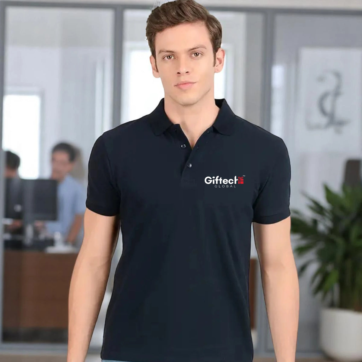 Cotton Classic Polo T-shirt with Embroidered Logo Navy Blue