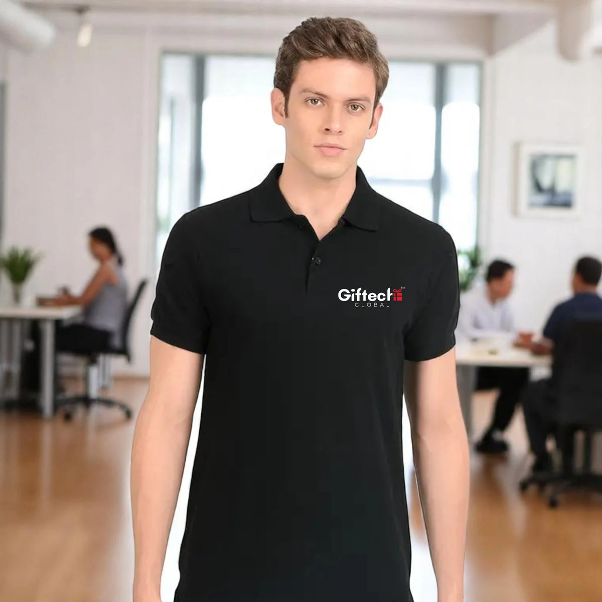 Cotton Classic Polo T-shirt with Embroidered Logo Black