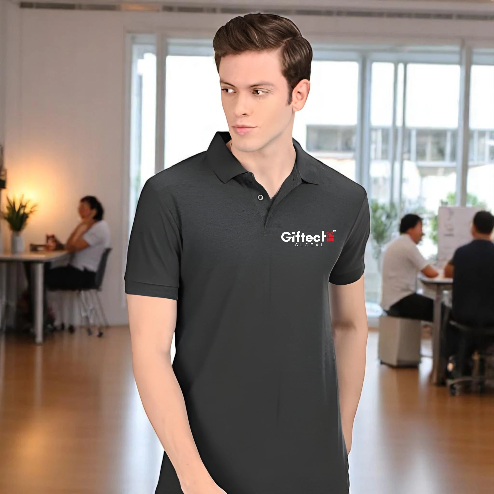 Cotton Classic Polo T-shirt with Embroidered Logo Charcoal Grey