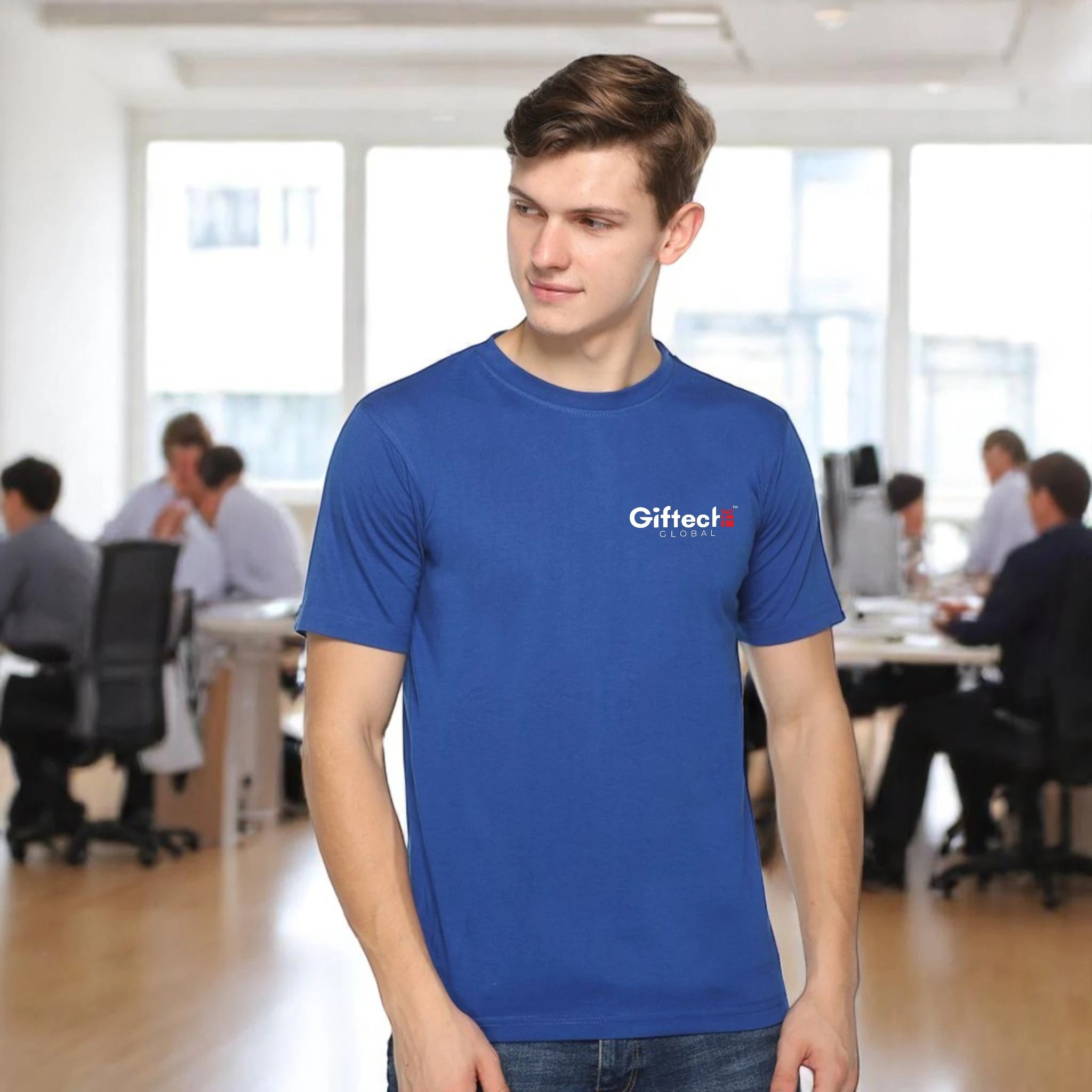 Premium Bio-wash Round Neck T-shirt with Logo Royal Blue