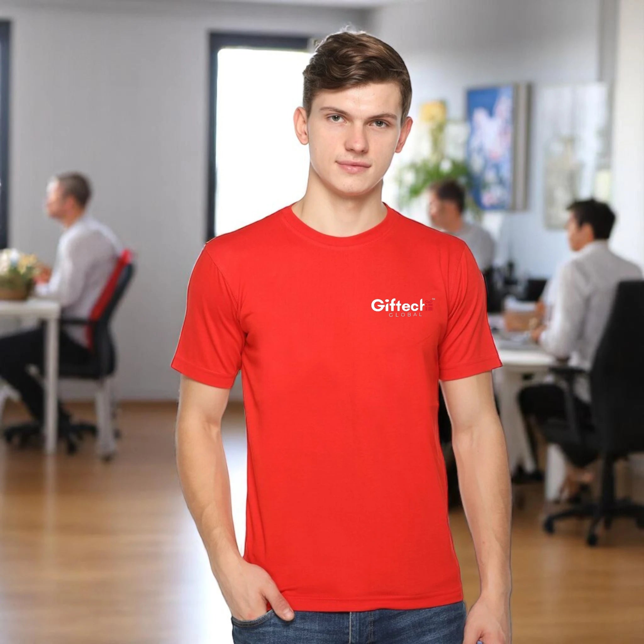 Premium Bio-wash Round Neck T-shirt with Logo Red