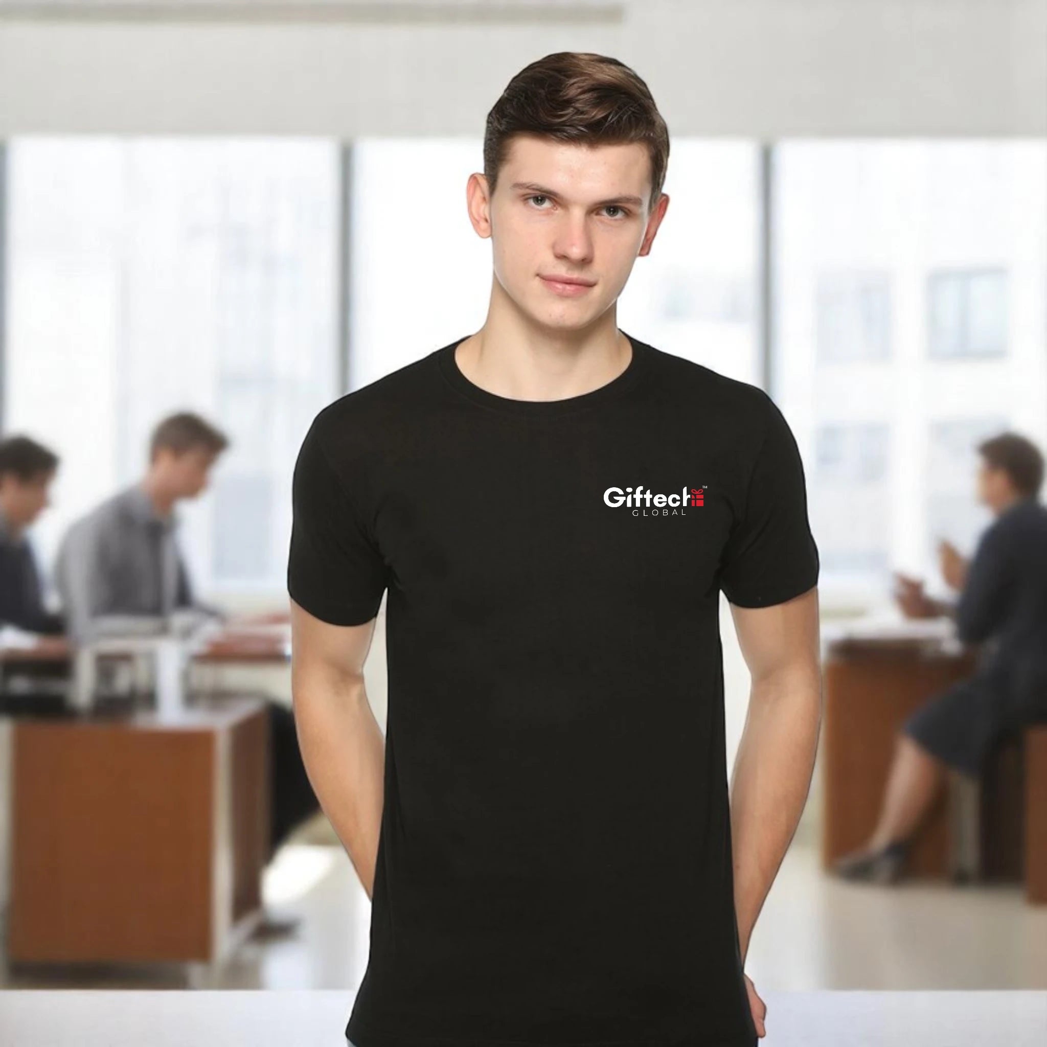 Premium Bio-wash Round Neck T-shirt with Logo Black