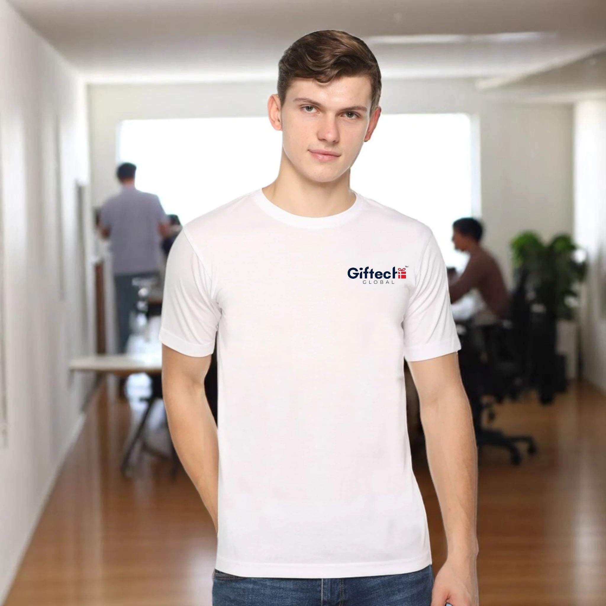 Premium Bio-wash Round Neck T-shirt with Logo White