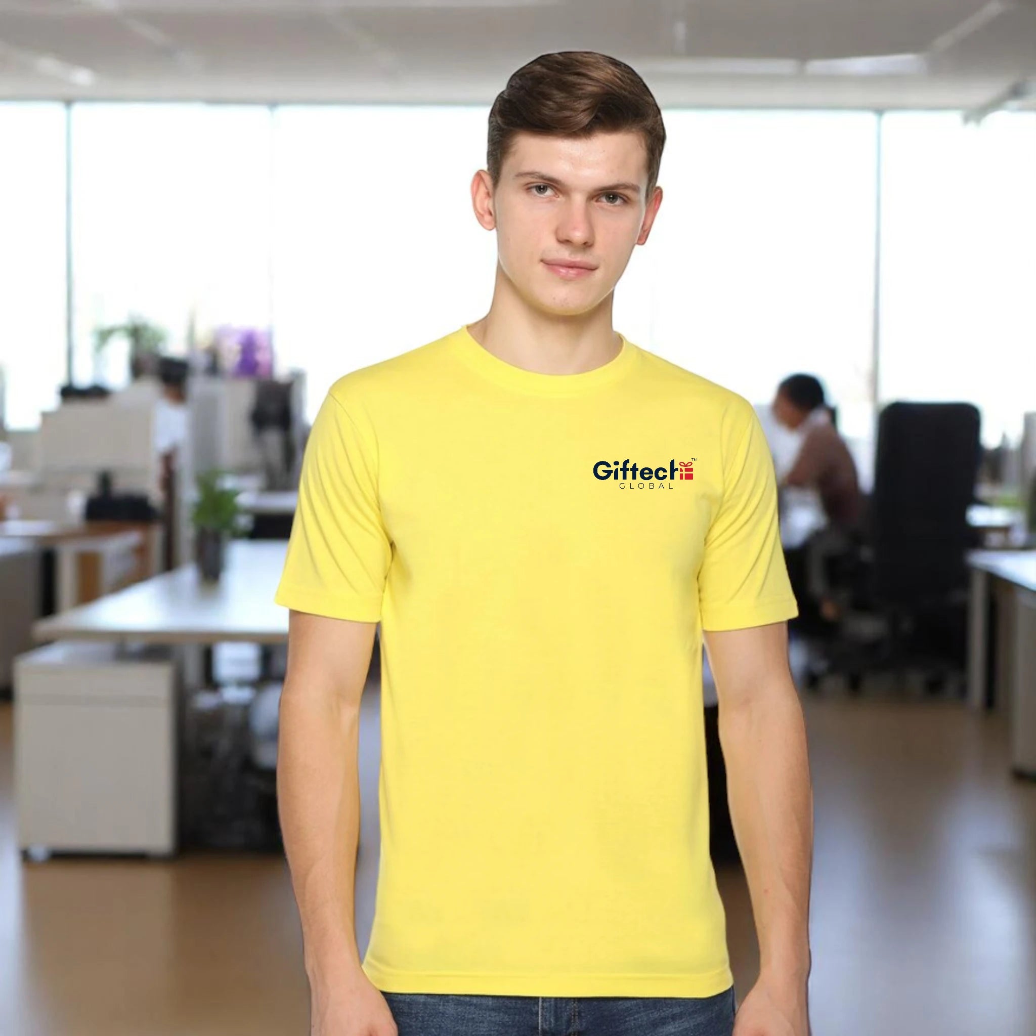 Premium Bio-wash Round Neck T-shirt with Logo Golden Yellow