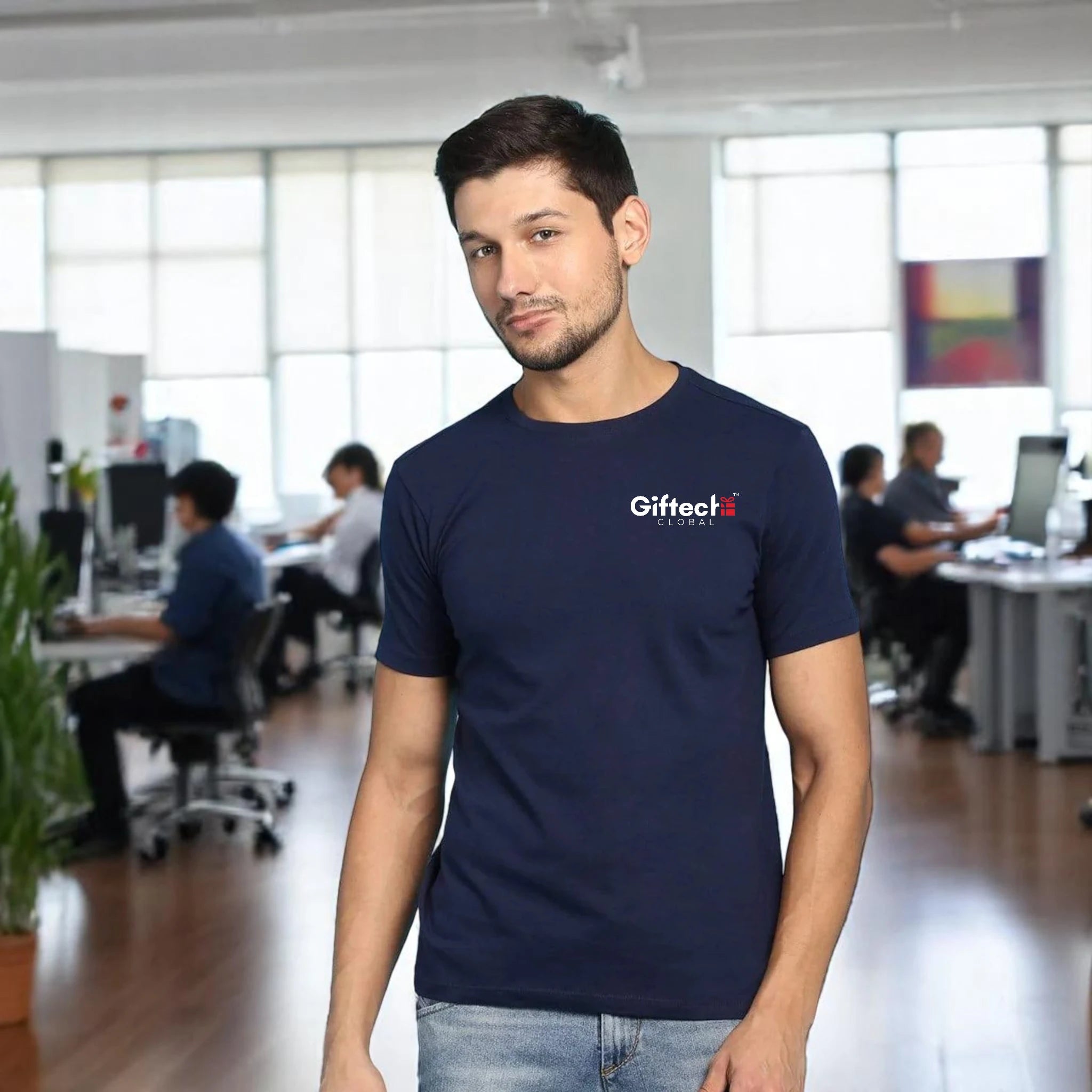 Urban Crew Round Neck T-shirt with Logo True Navy