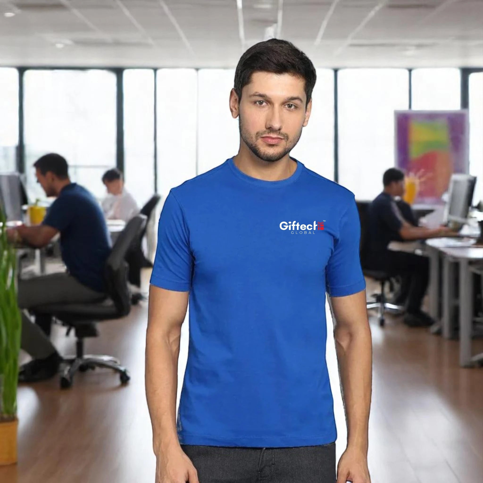 Urban Crew Round Neck T-shirt with Logo Royal Blue