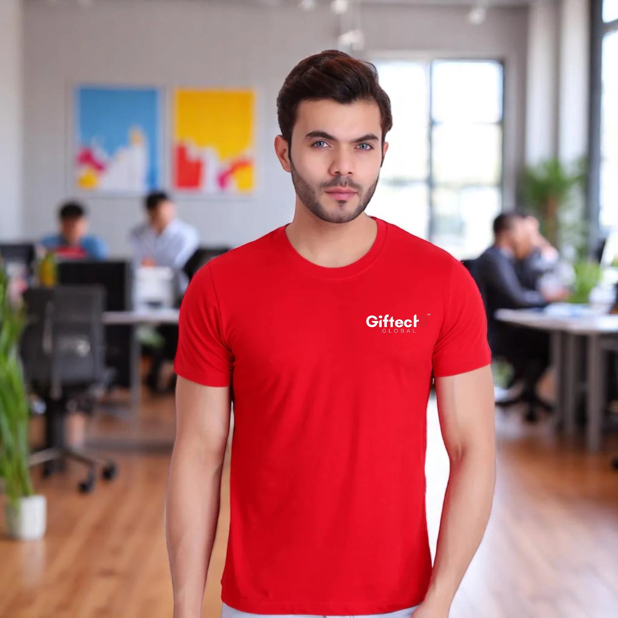 Urban Crew Round Neck T-shirt with Logo Red