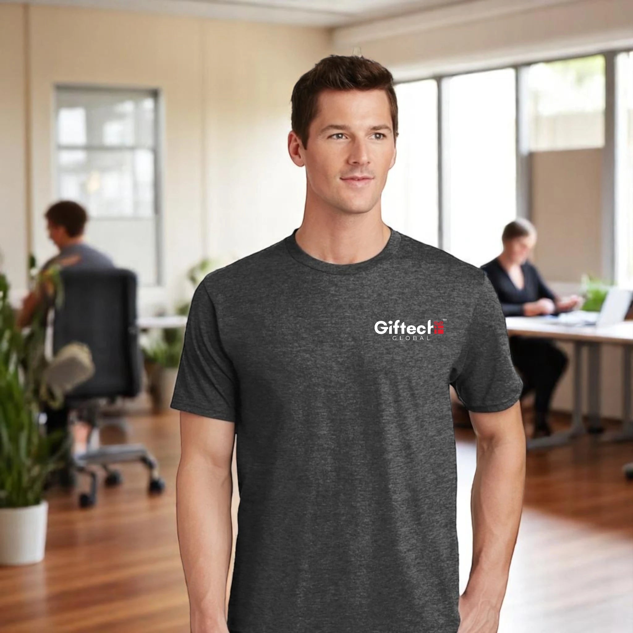 Urban Crew Round Neck T-shirt with Logo Black Melange