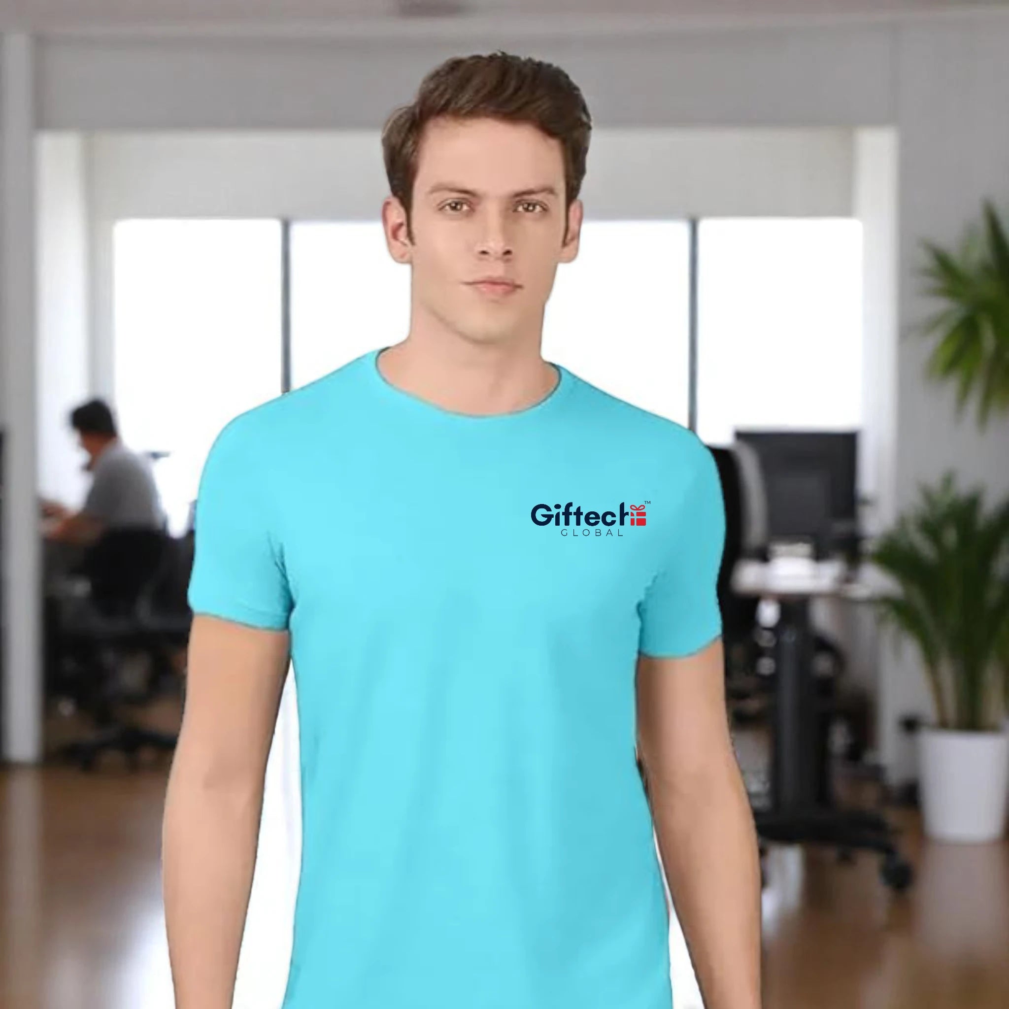 Urban Crew Round Neck T-shirt with Logo Aqua Blue