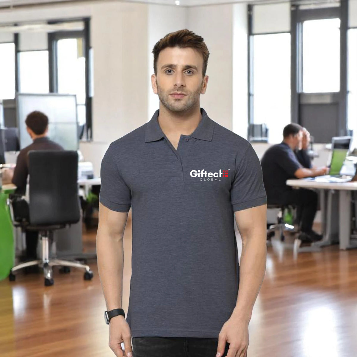 Youth Vibe Polo T-shirt with Embroidered Logo Charcoal Grey