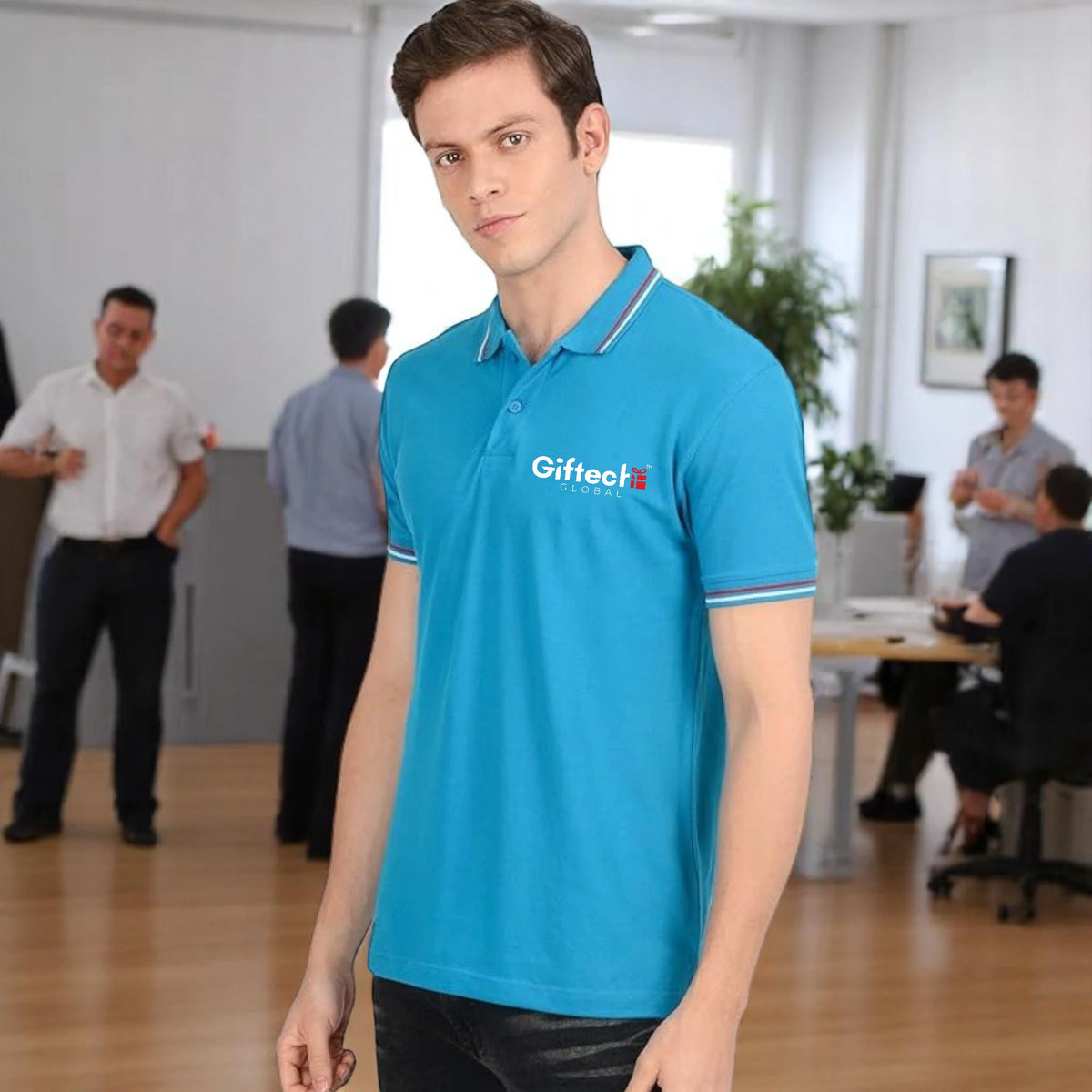 Royal Fusion Polo T-shirt with Embroidered Logo Turquoise Blue