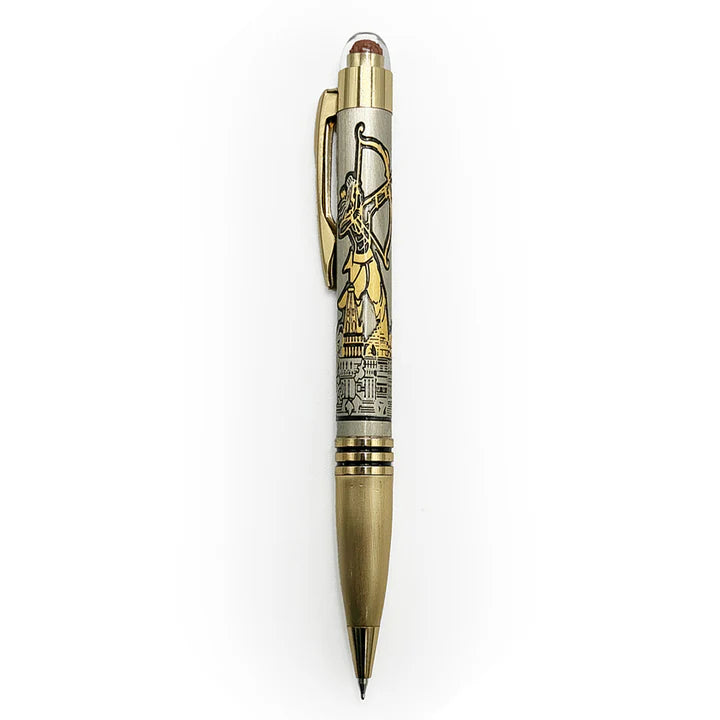 Decorative pen with artistic design on a white background