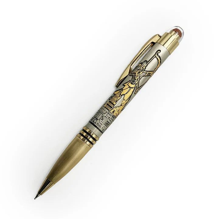 Decorative pen with intricate design on a white background