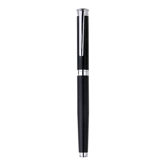 Black pen with silver accents on a white background